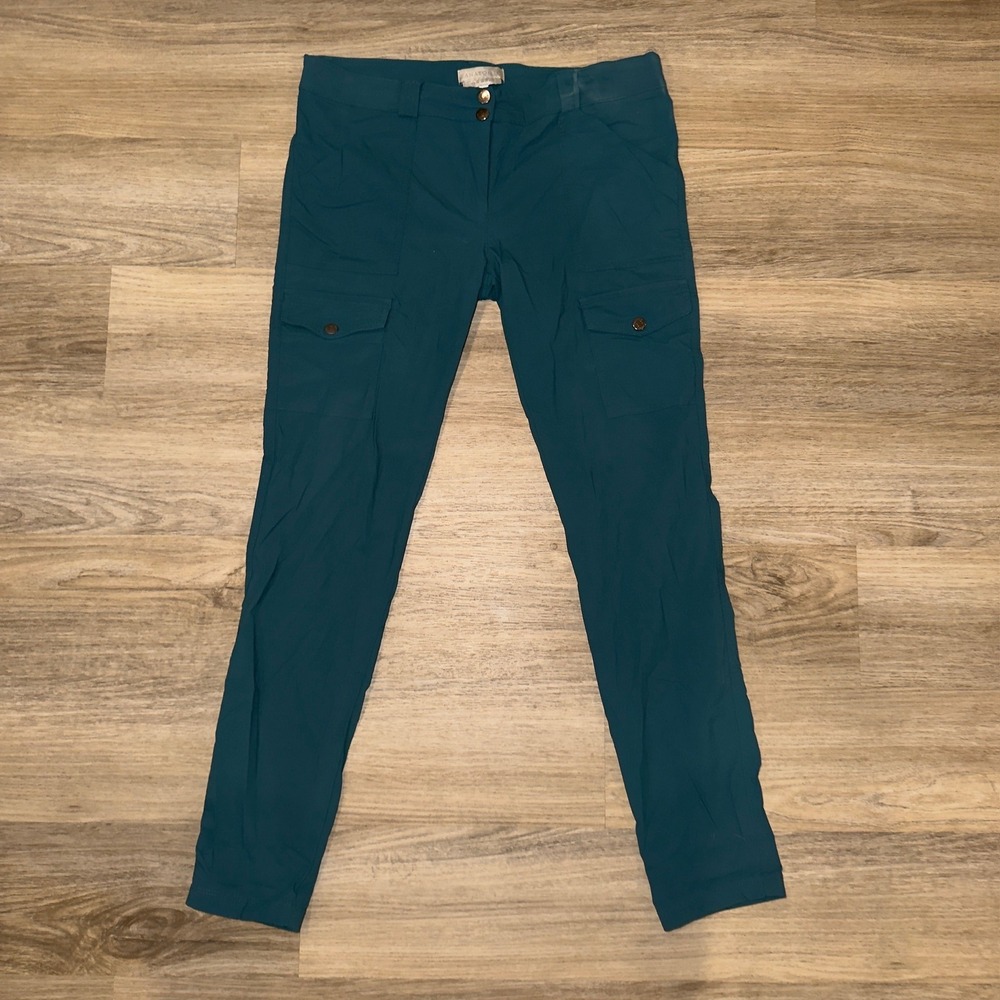 Anatomie Skyler Travel Pants Womens M Teal Green Cargo Slim Fit Made in Italy